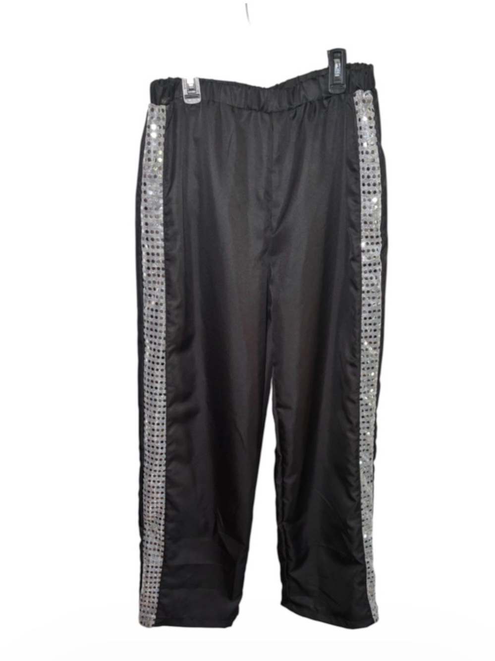 Men's Black Michael Jackson Costume Pants with Silver Sequin Side Panels Size M